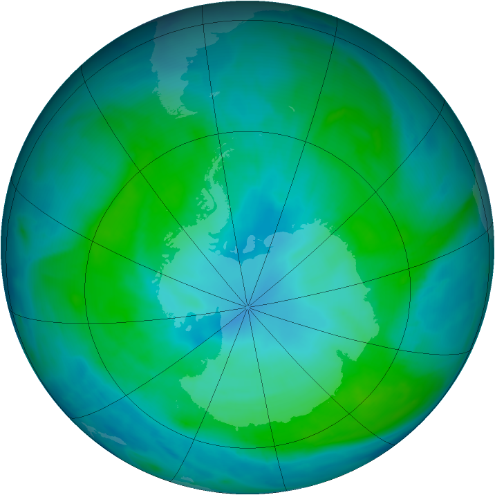Antarctic ozone map for 31 January 2015